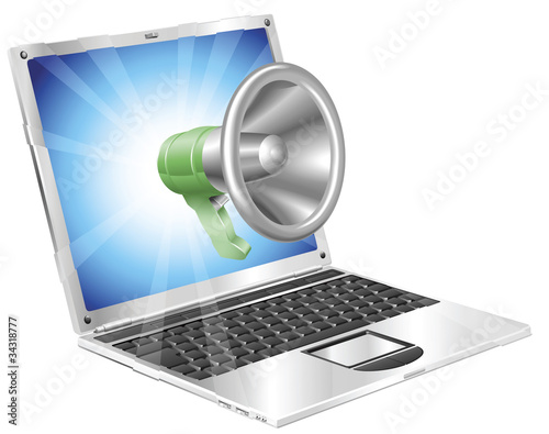 Megaphone icon laptop concept