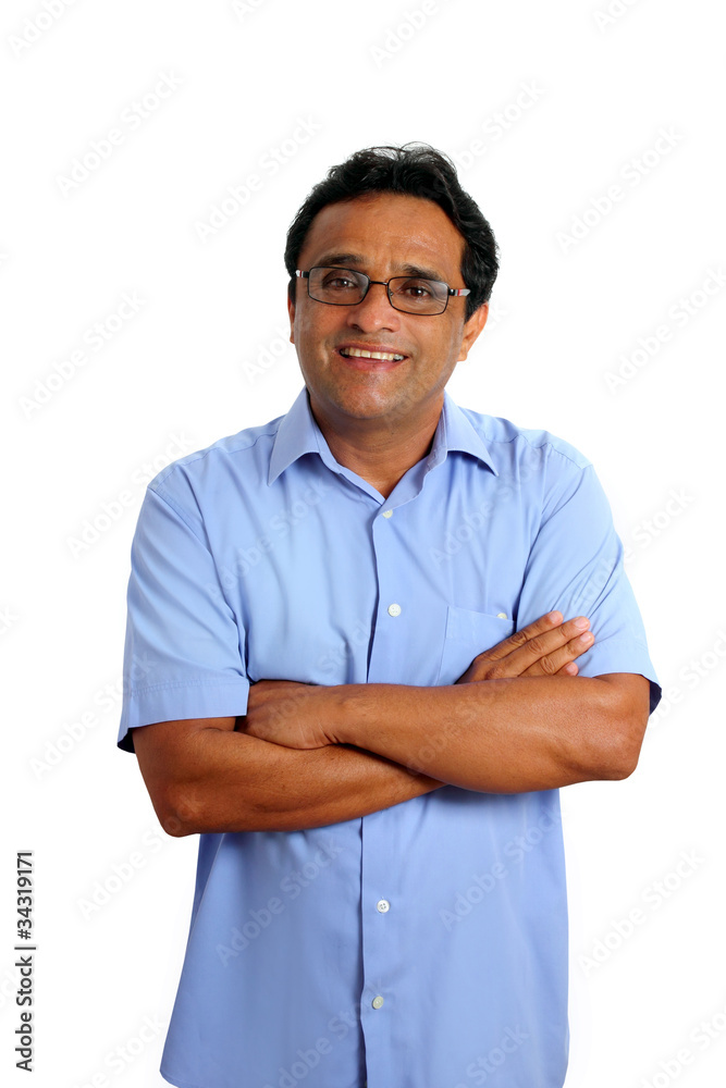 indian latin businessman glasses blue shirt on white indian latin businessman glasses blue shirt on white