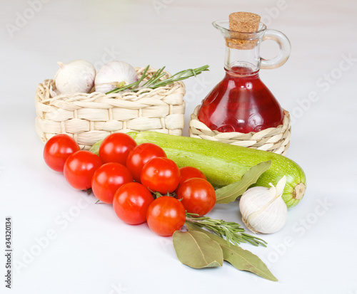 Red wine vinegar with fresh vegetables and spices