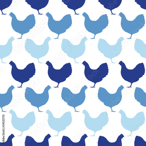 Seamless Pattern Hen Blue Colours