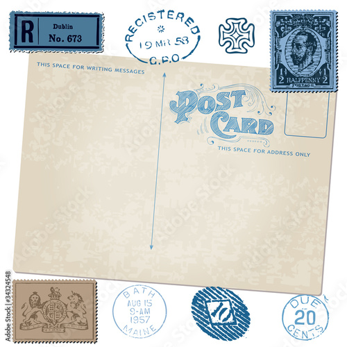 Antique postcard in vector with Postal stamps
