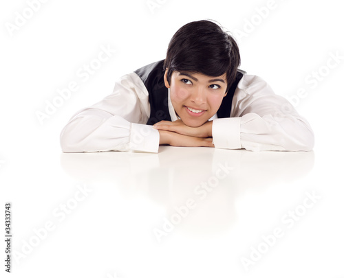 Mixed Race Female At Table ...