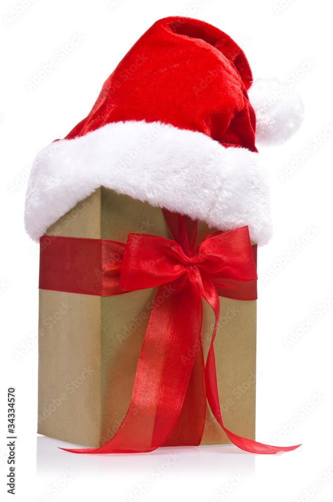 Present decorated with ribbon and jelly bag cap Present decorated with ribbon and jelly bag cap