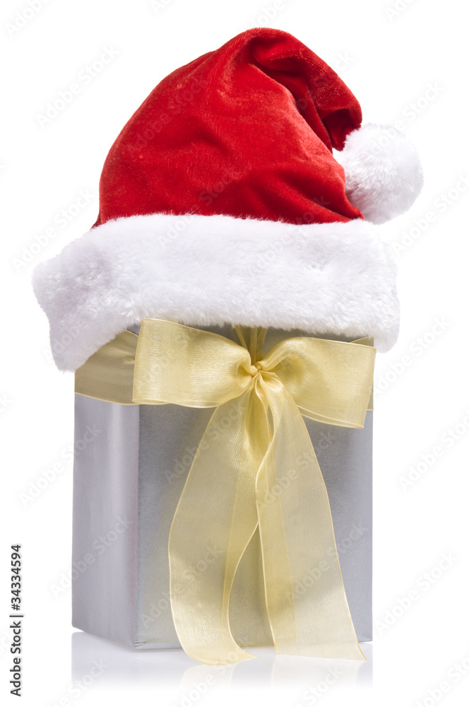 Present decorated with ribbon and jelly bag cap Present decorated with ribbon and jelly bag cap