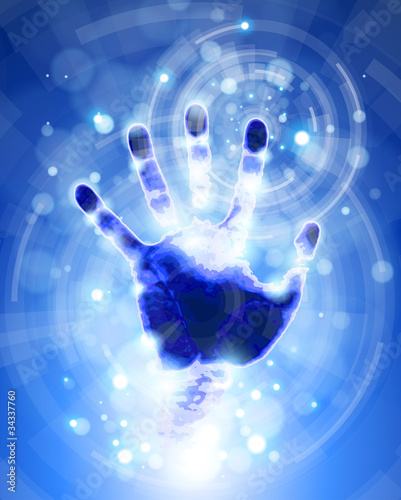 handprint & blue radial abstract light background