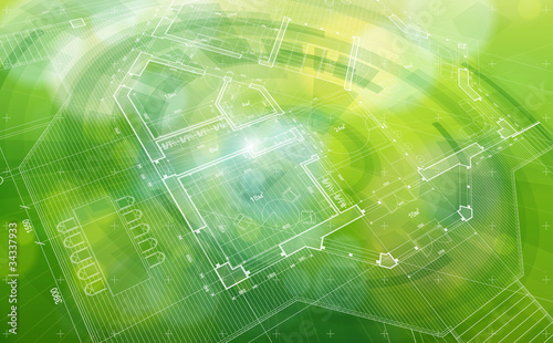Green abstract house plan - blueprint