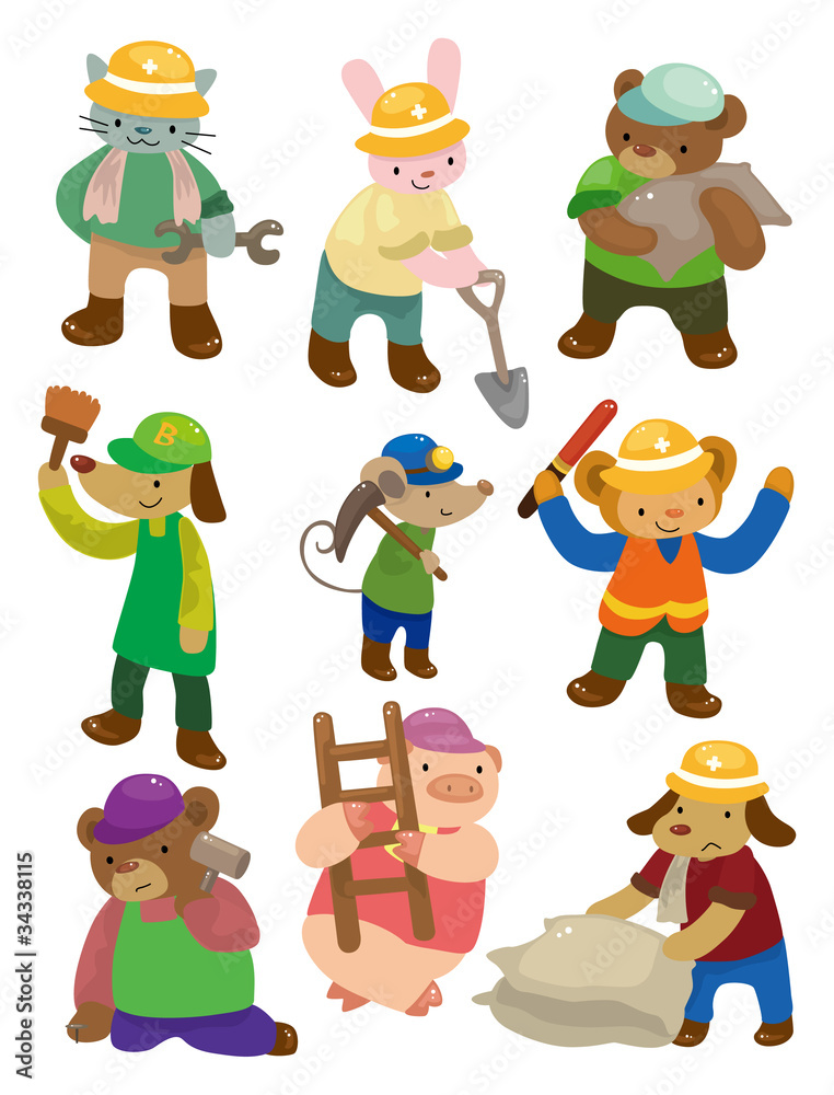 Obraz premium cartoon animal worker icons