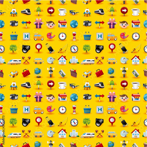 Yellow Travel Icons Seamless Pattern