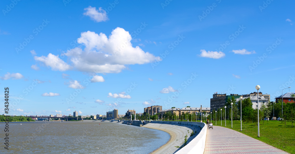 river Irtysh and quay.Omsk.Russia