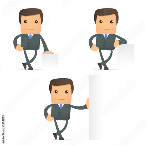 cartoon businessman leaning on an empty block