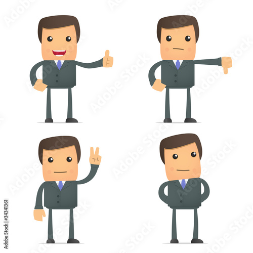 funny cartoon businessman hold thumb up and down