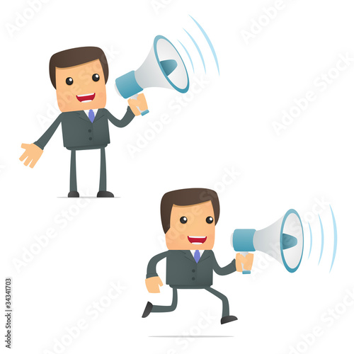 funny cartoon businessman with a megaphone