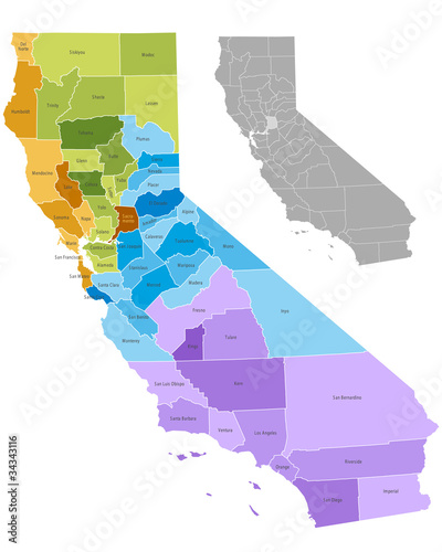 California state counties map with boundaries and names © Anna