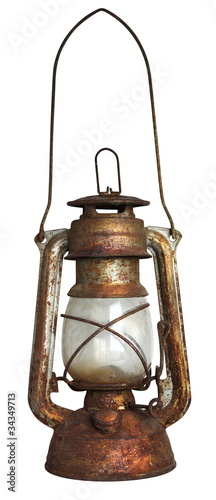 Foto Old oil lamp, isolated on white background
