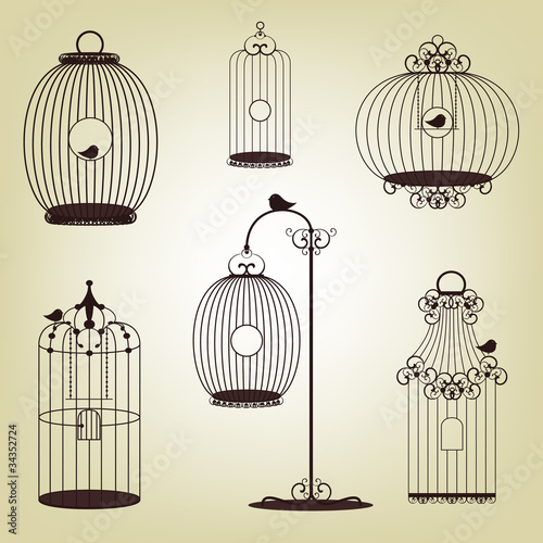 set of vintage bird cages
