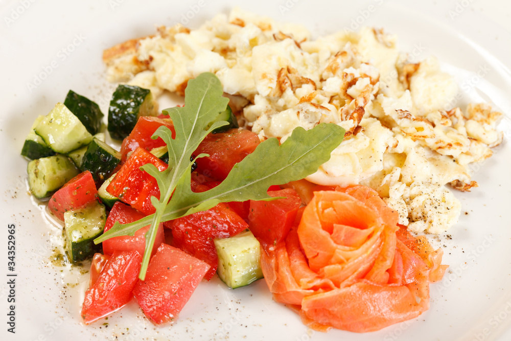 Scrambled eggs with salmon and vegetables Scrambled eggs with salmon and vegetables