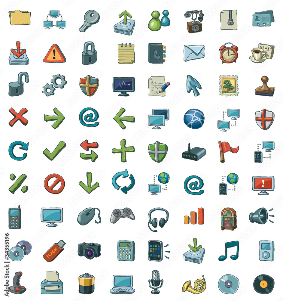 Fototapeta premium Vector illustrated set of 72 artistic hand-drawn icons