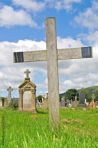 Wooden cross poor pauper's grave photo