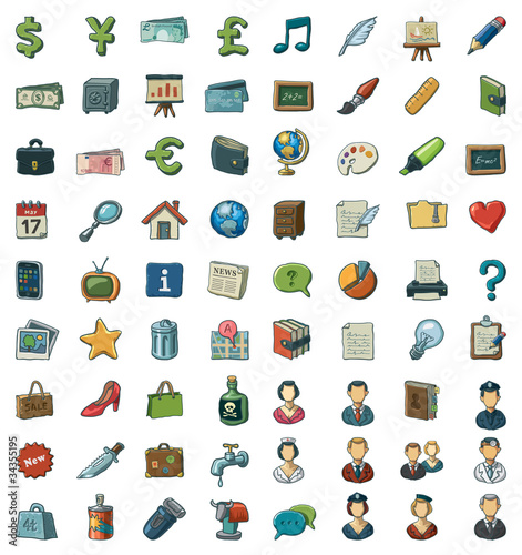 Vector illustrated set of 72 artistic hand-drawn icons