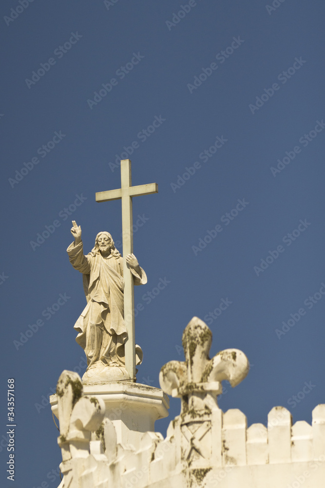 Statue above the Sacred Heart Catholic Church