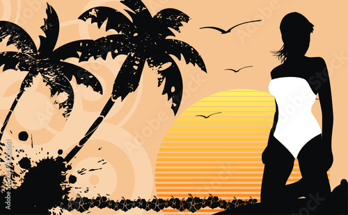 tropical hawaii shadow bikini girl background2 in vector format 