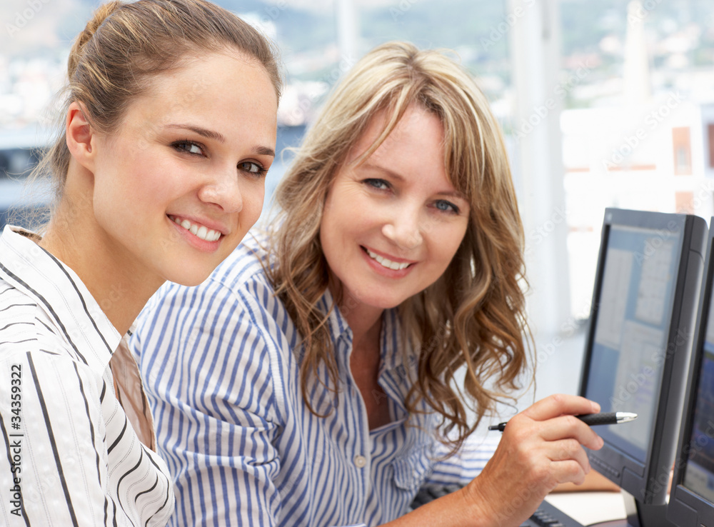 Businesswomen working on computers