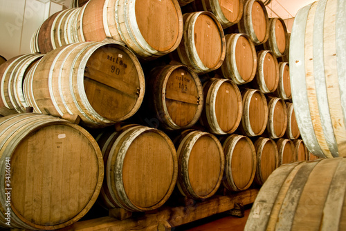 Barrel aging the wine in wine factory