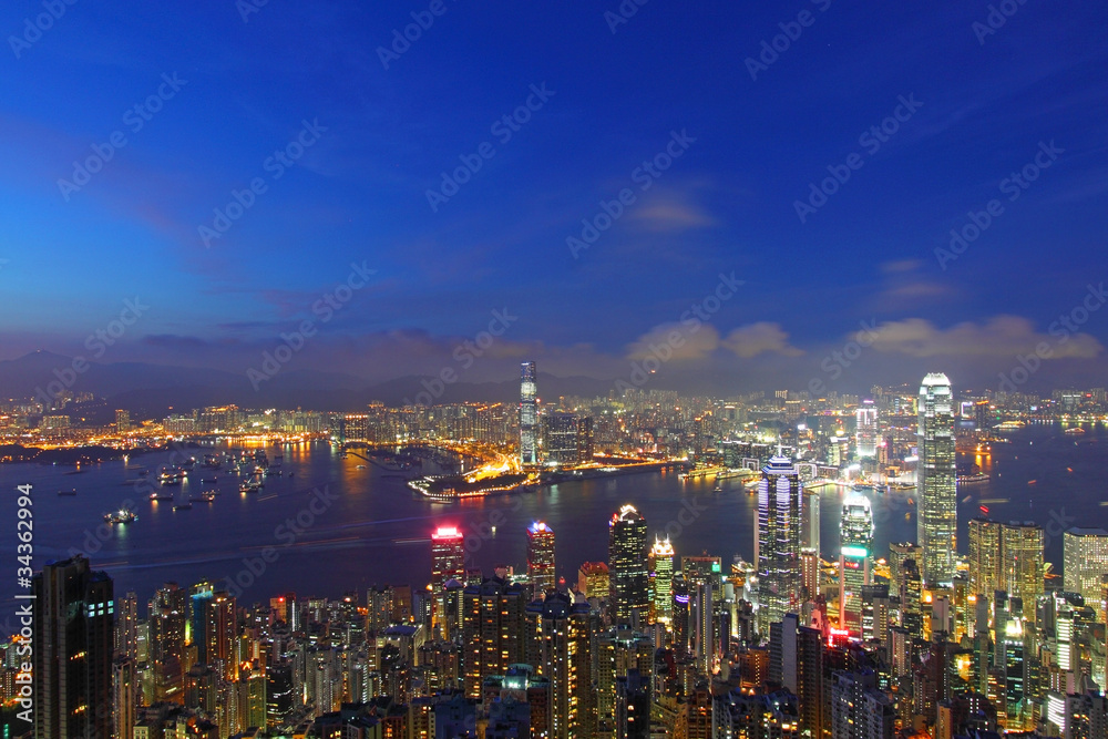Hong Kong skyline at night, view from the peak