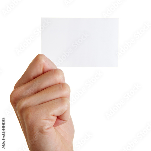 Hand hält weiße Visitenkarte