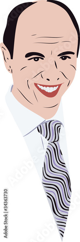 bald man in a tie smiles