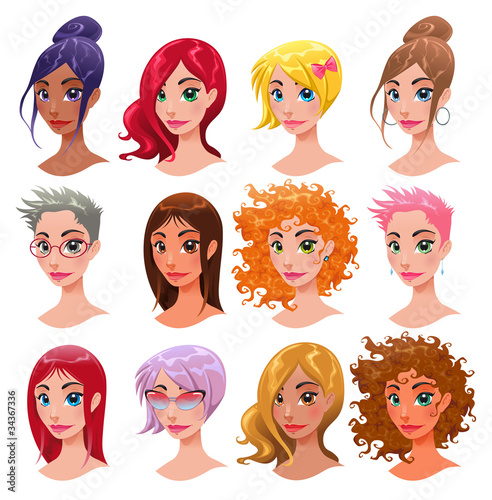 Women. Vector isolated characters: interchangeable elements