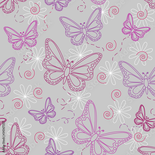 Seamless butterfly pattern in grey