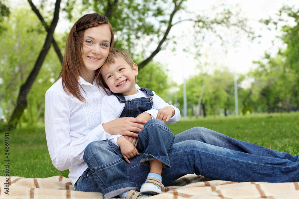 Fototapeta premium Mother with her son outside