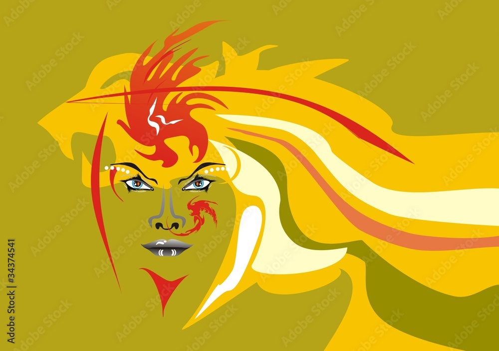 Girl's face with long hair. Vector illustration