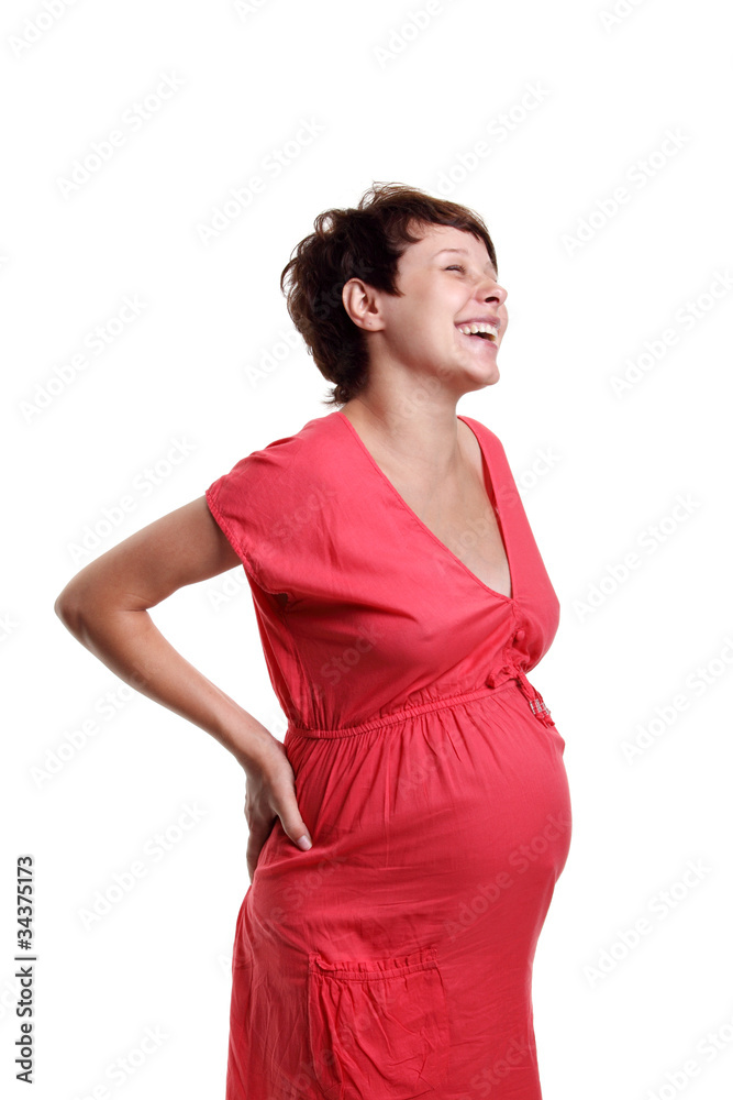 Pregnant young woman in a red shirt Pregnant young woman in a red shirt