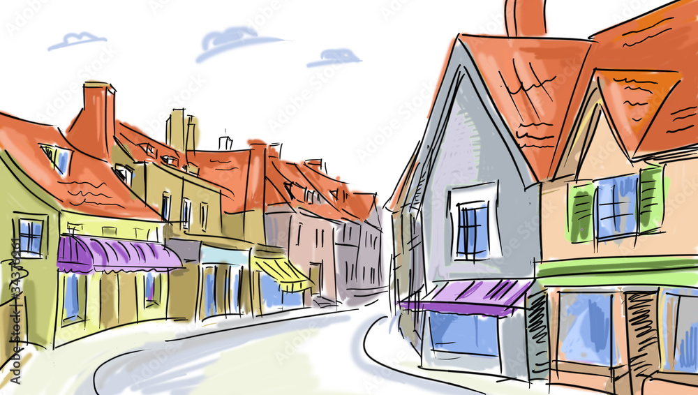 illustration. street - facades of old houses