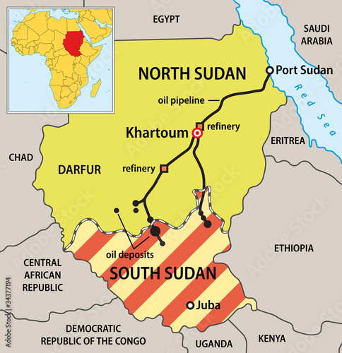 Sudan political map with new actual borders.