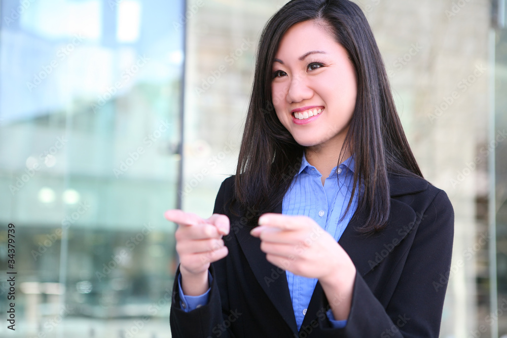 Pretty Asian Business Woman Pointing