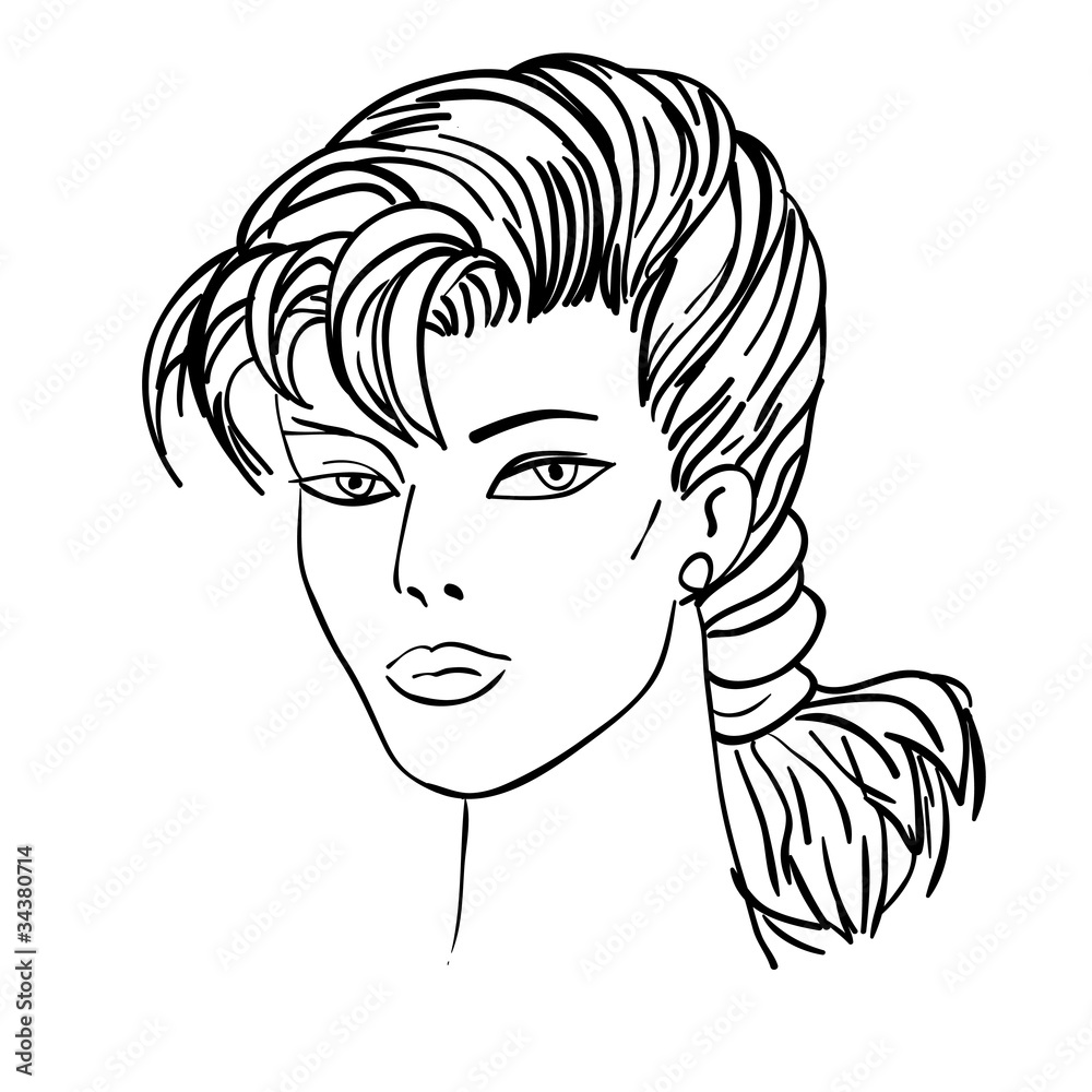 Hand-drawn fashion model. Vector illustration. Woman's face Hand-drawn fashion model. Vector illustration. Woman's face