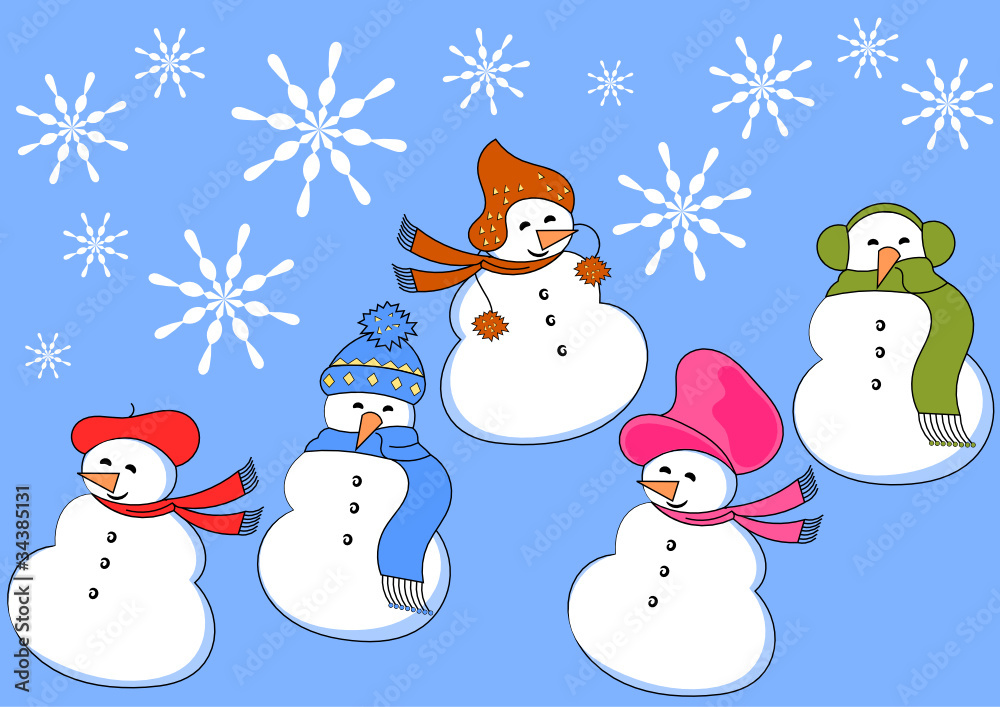 snowman with colorful hats snowman with colorful hats