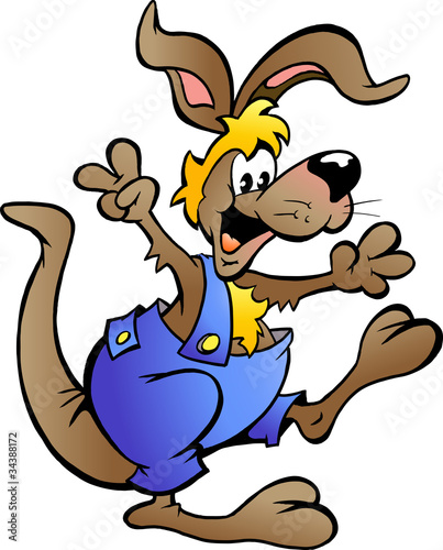 Hand-drawn Vector illustration of an Kangaroo in blue overalls