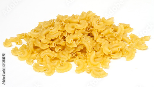 close up of a dried italian pasta on white background