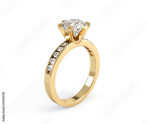 Wedding gold diamond ring isolated on white background