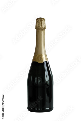 Bottle of sparkling wine against white background