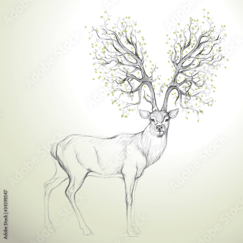 Obraz jeleń z porożem jak drzewo