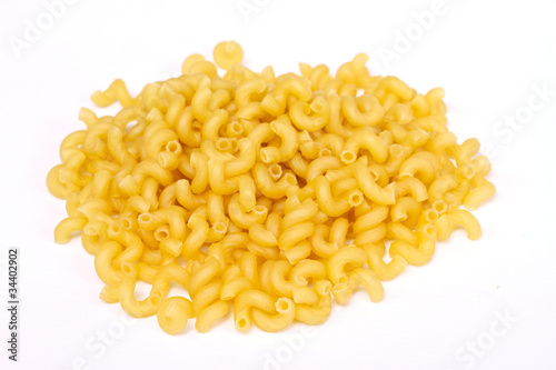 close up of a dried italian pasta on white background