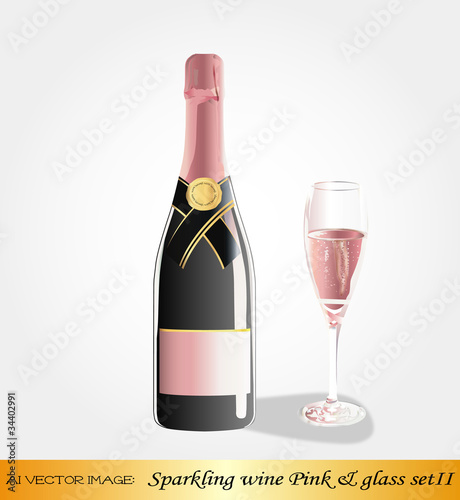 ai Vector image:Sparkling wine Pink & glass setII
