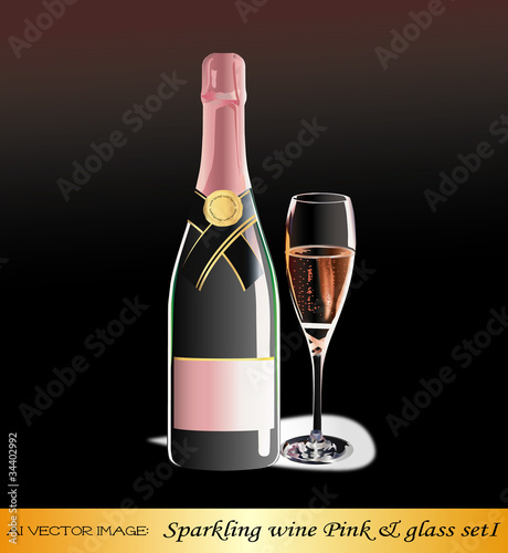 ai Vector image:Sparkling wine Pink & glass setI
