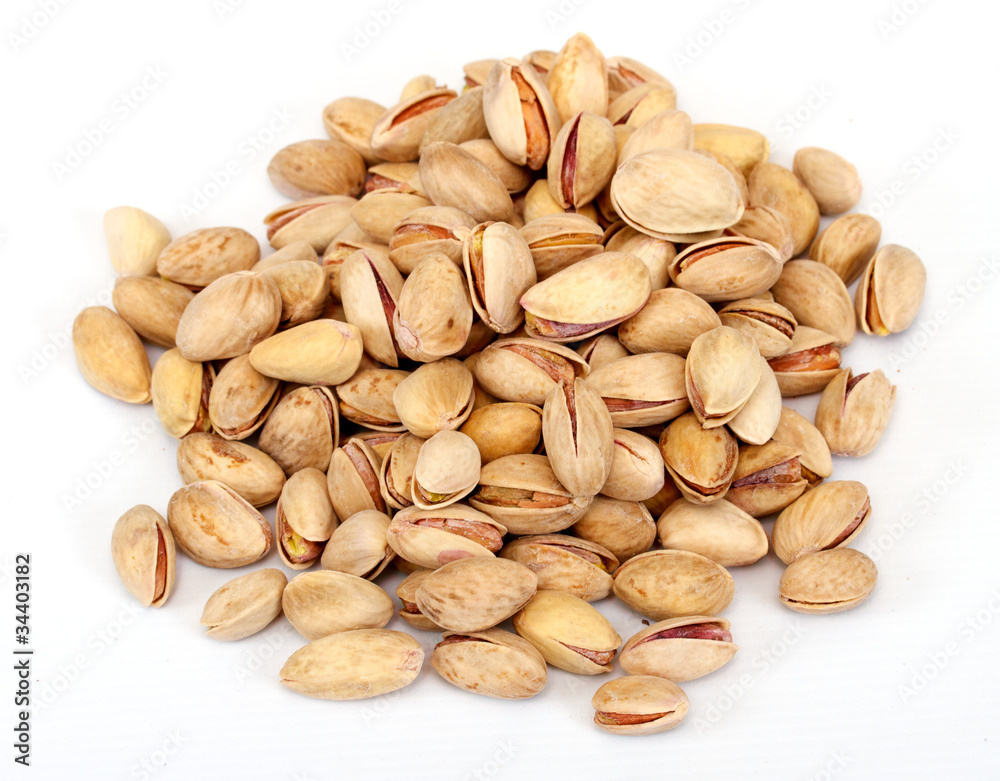 Close-up image of pistachios studio isolated on white background