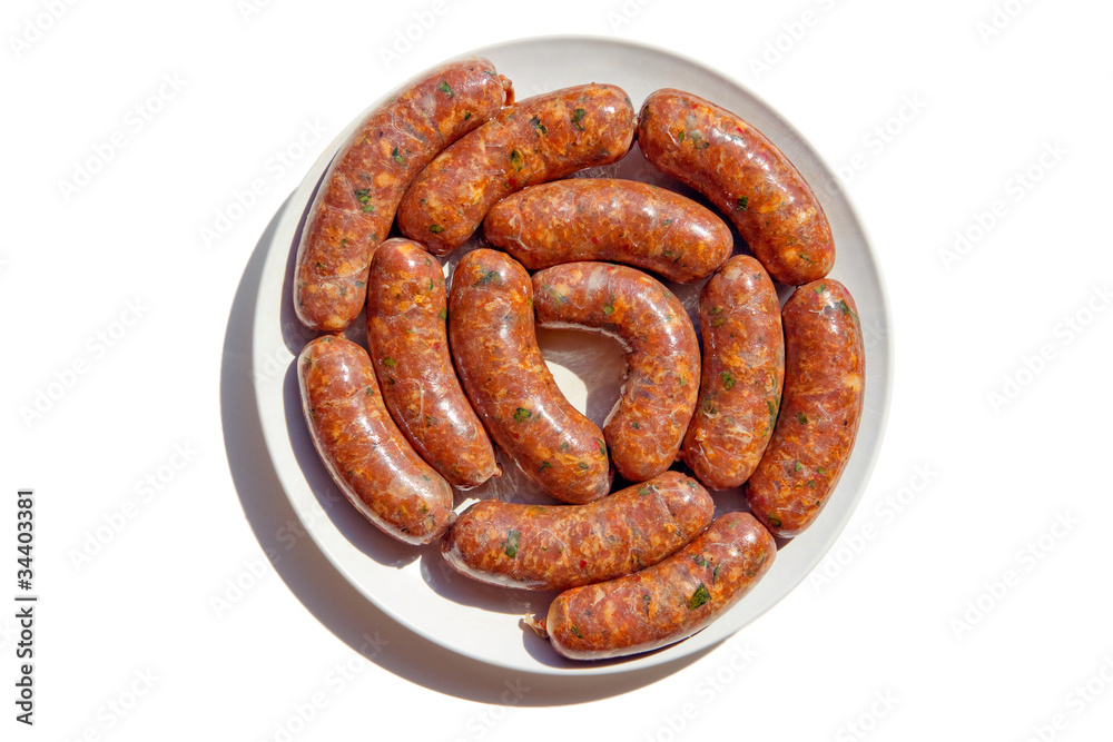 home made spicy Italian sausage isolated on white